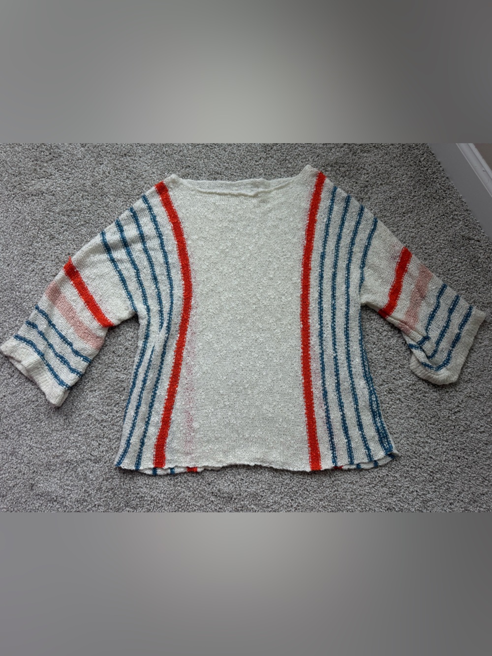 women’s cream/orange/blue top - L